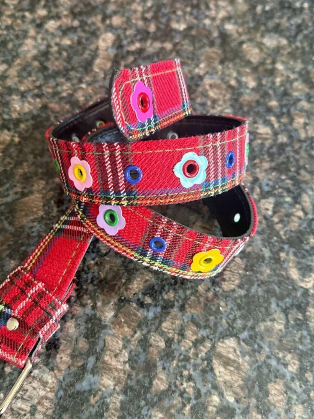 Red Plaid Y2K Flower Eyelet Grommet Belt